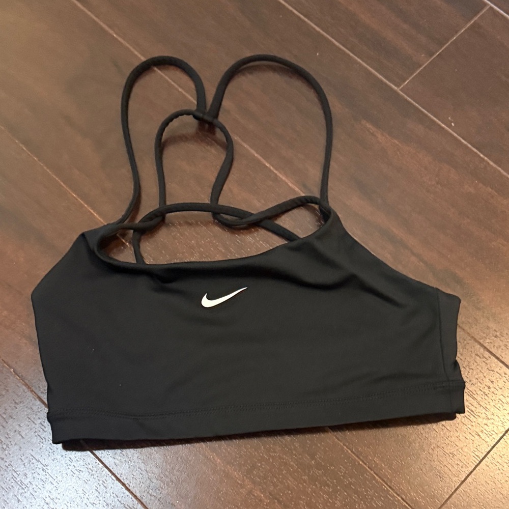 Nike Black Multi-Strap Sports Bra with White Swoosh
